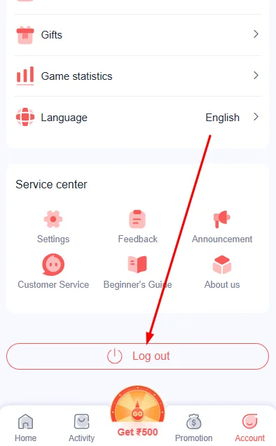 click logout button